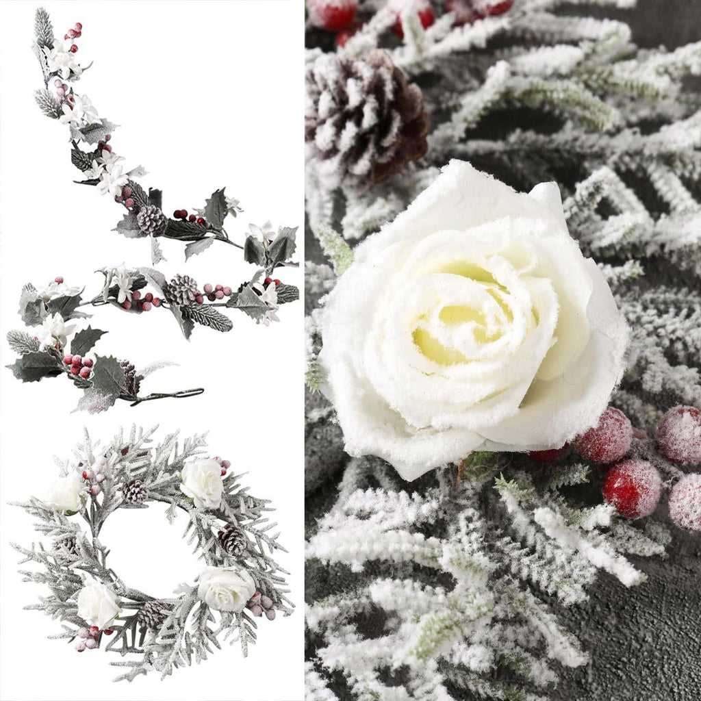 Premium Frosted Xmas Flower Wreath and Garland
