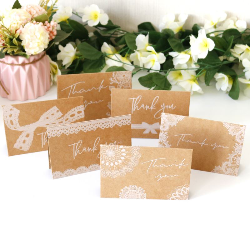 Set of 6 Vintage Kraft Lace Print Thank You Cards