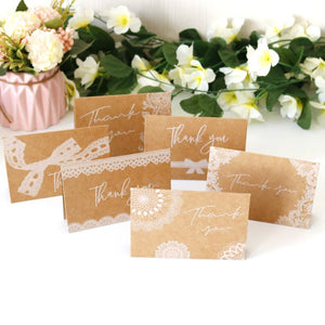 Set of 6 Vintage Kraft Lace Print Thank You Cards