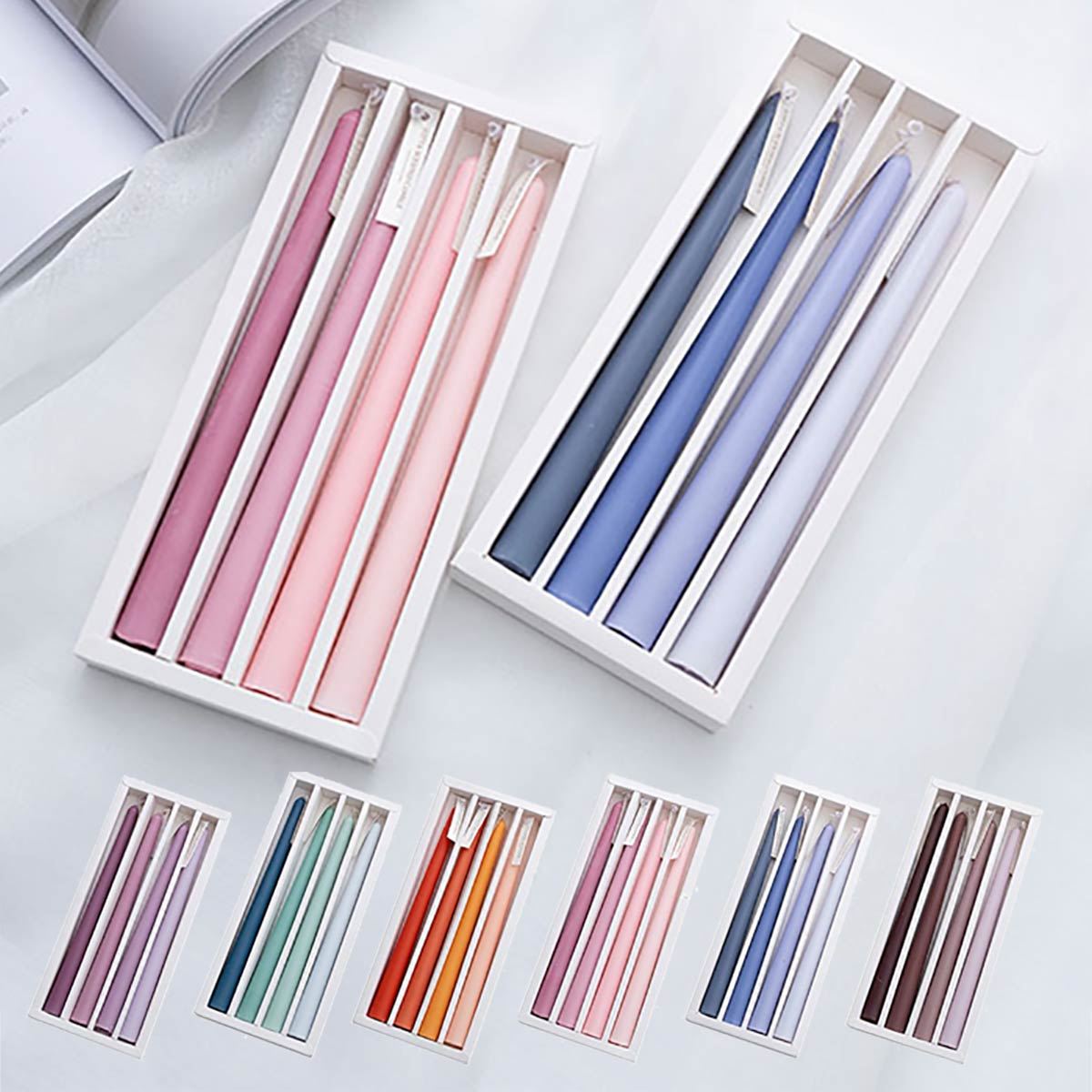 Set of 4 Large 10" Matte Pastel Taper Dinner Candles