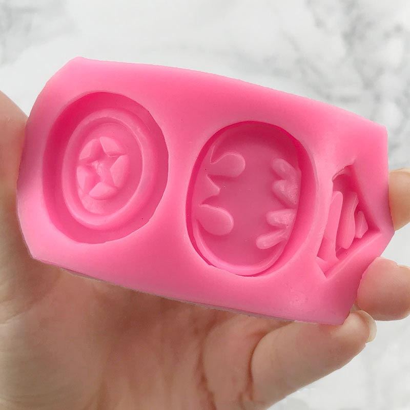 Superhero Badge Silicone Mold Triple Batman Superman Captain Marvel