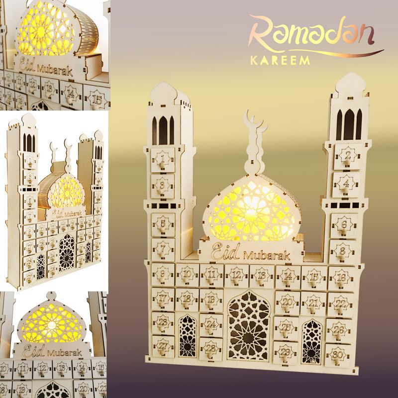 Deluxe 3D Laser Cut Ply Wooden Ramadan Advent Calender with LED Light