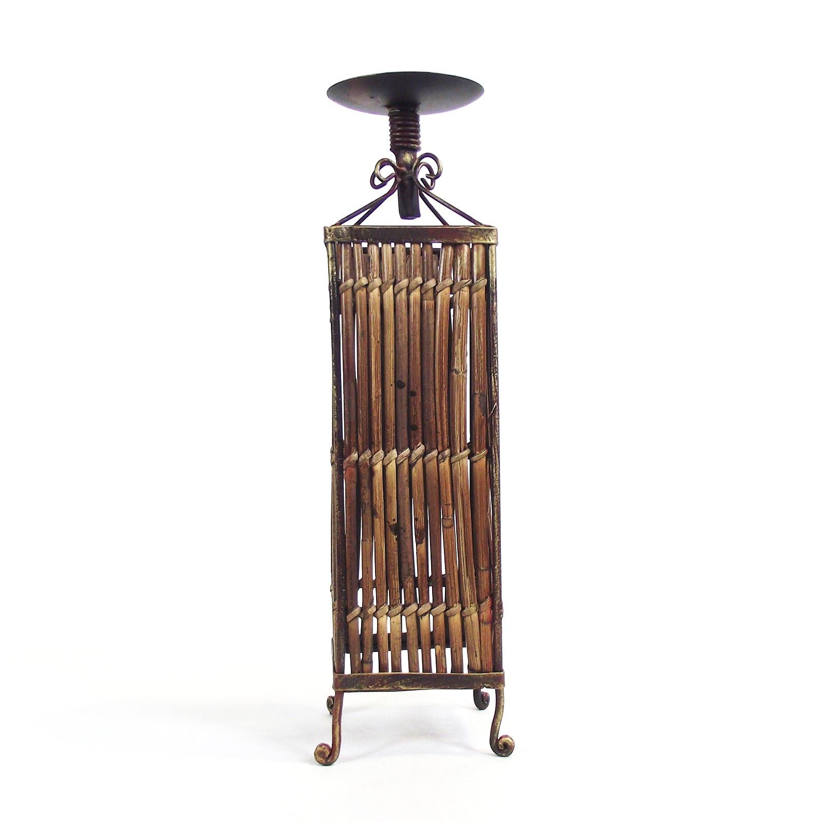 Rustic Straw and Metal Candle Holder