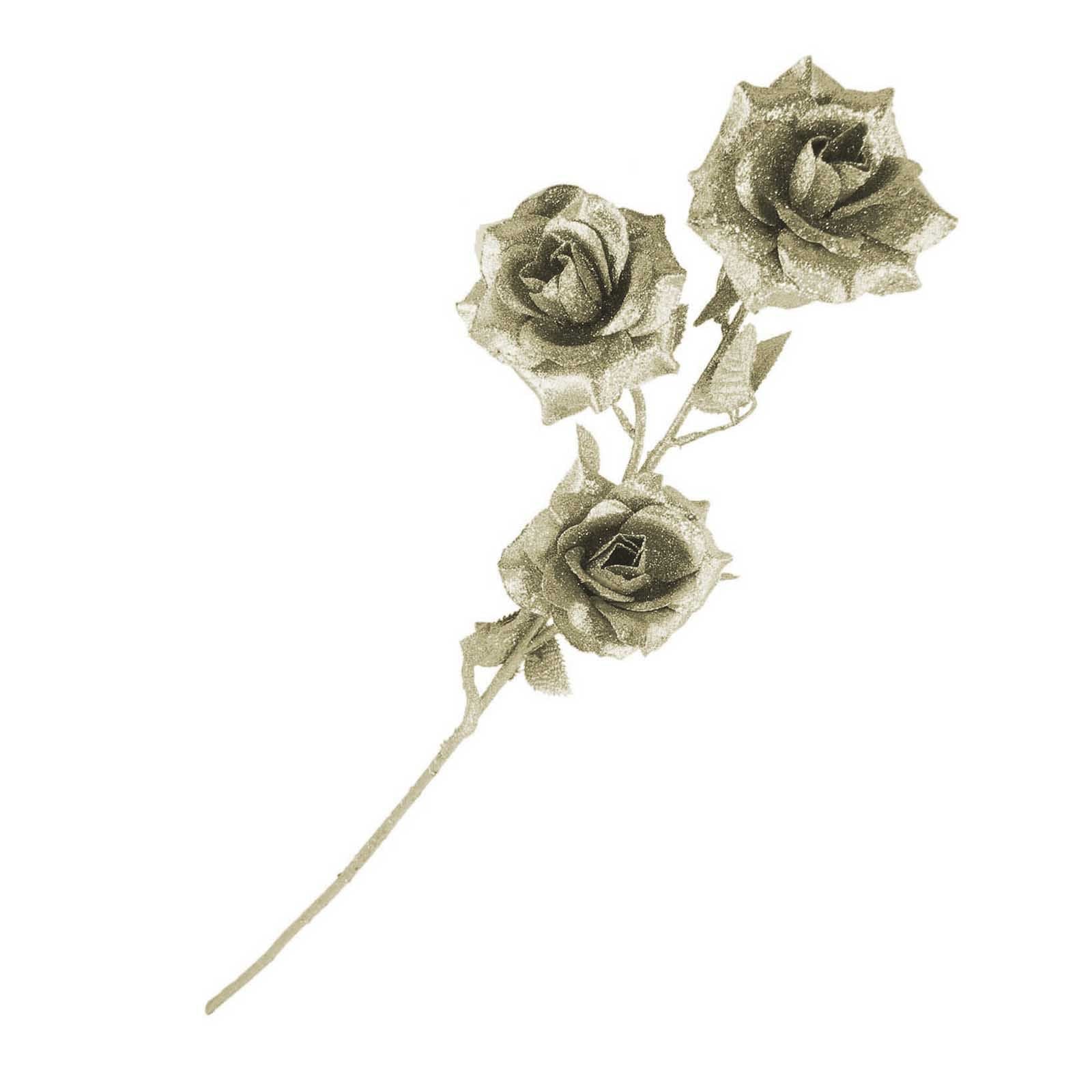 Heavy Glittered 3 Head Rose Spray
