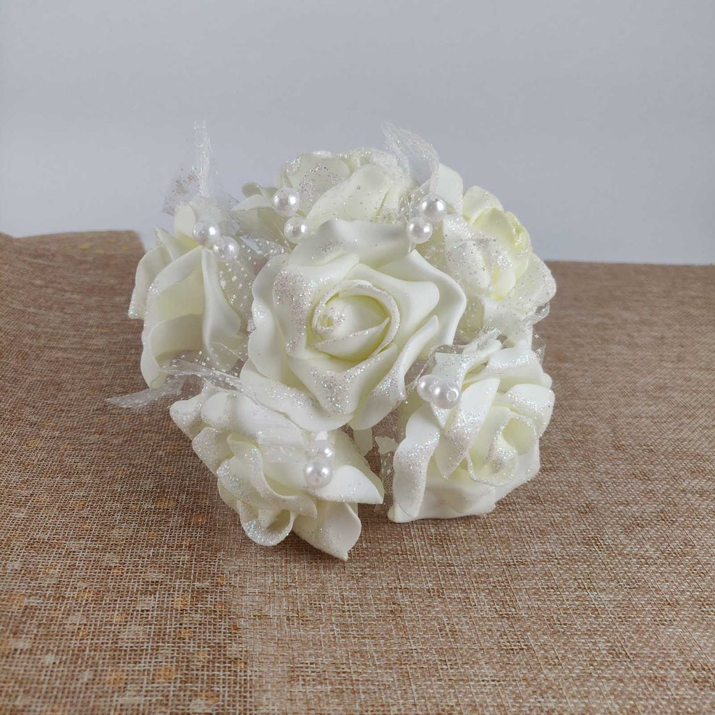 Glitter, Voile and Pearl Foam Rose Bunches