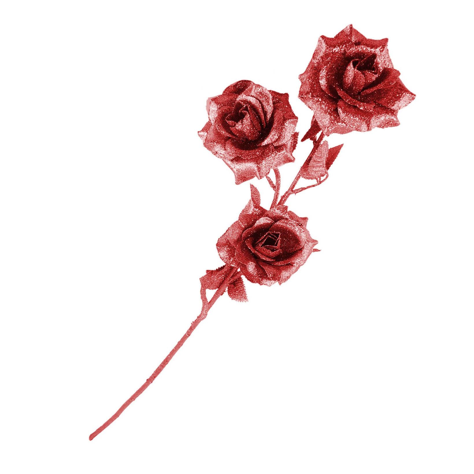 Heavy Glittered 3 Head Rose Spray
