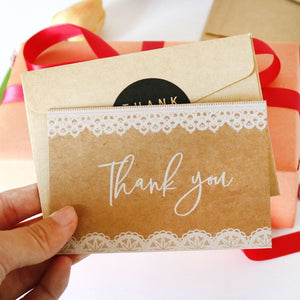 Set of 6 Vintage Kraft Lace Print Thank You Cards