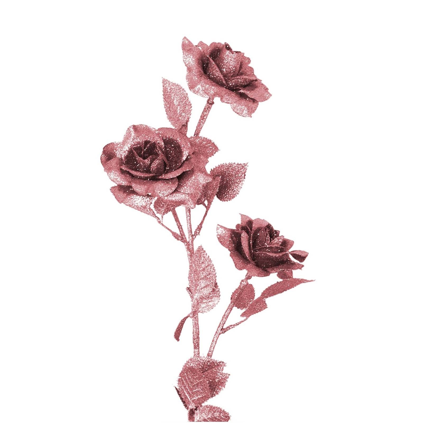 Heavy Glittered 3 Head Rose Spray