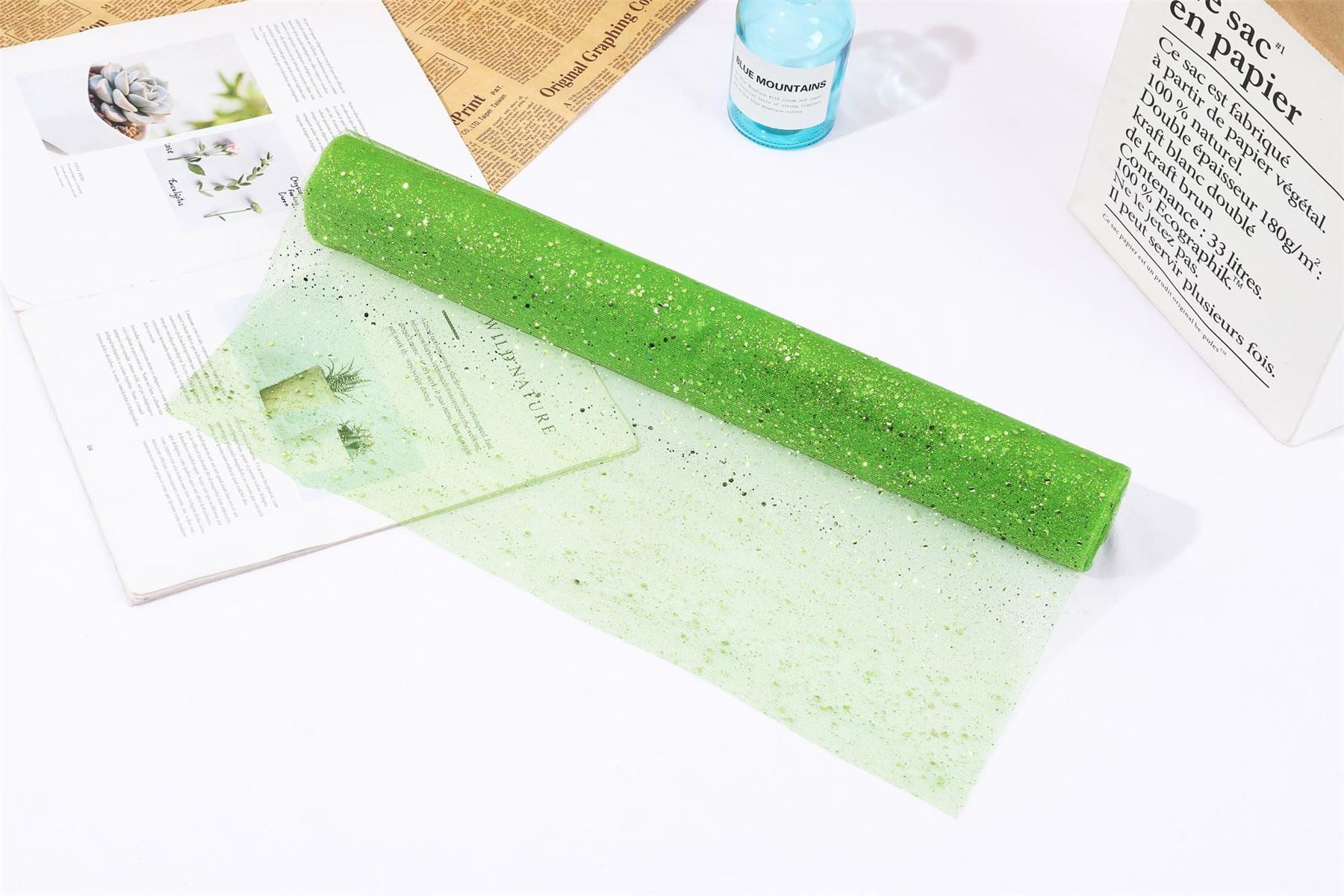 Glitter Sequin Studded Organza Mesh Fabric