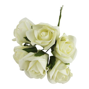 Bunch of 6 Ivory Glittered Foam Roses