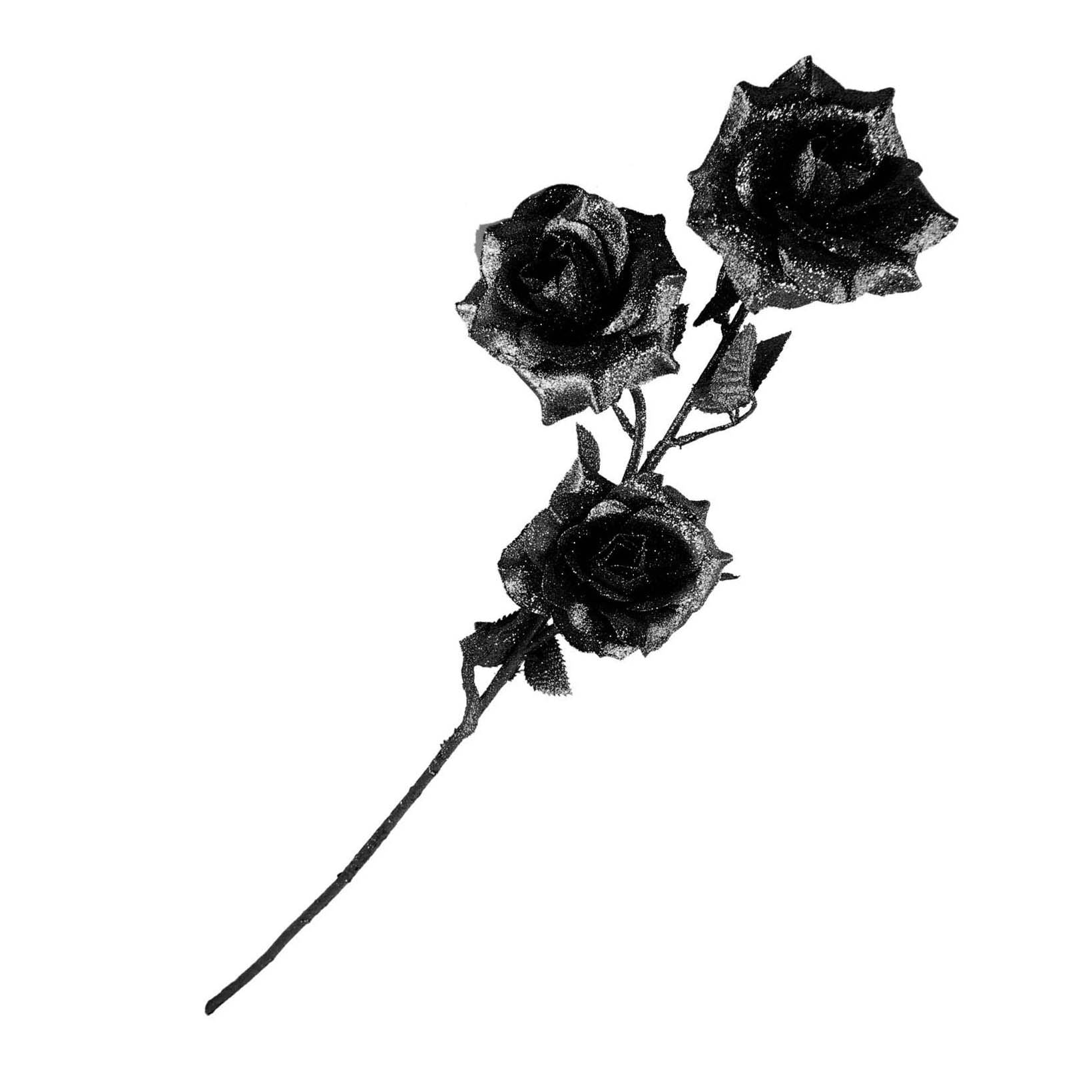 Heavy Glittered 3 Head Rose Spray