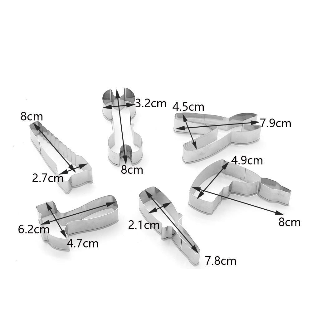 Set of 6 Hardware Tools Cookie Cutters - Builder Hammer Saw Drill Spanner