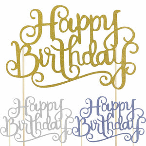 Glittered Happy Birthday Calligraphy Cake Topper
