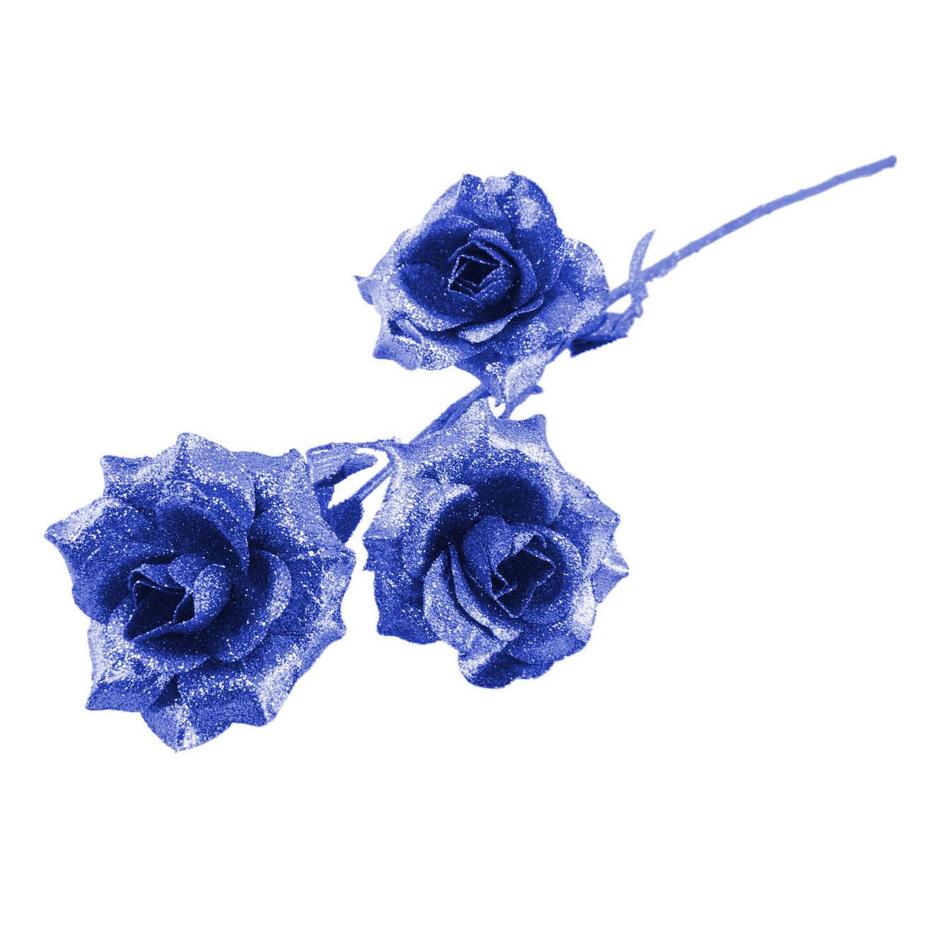 Heavy Glittered 3 Head Rose Spray