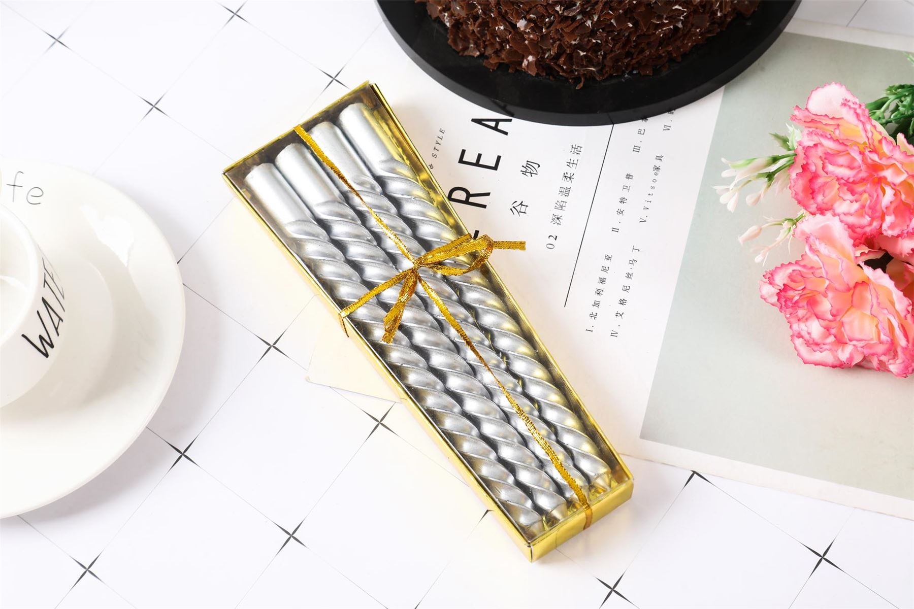 Metallic Slim Twisted Taper Candles