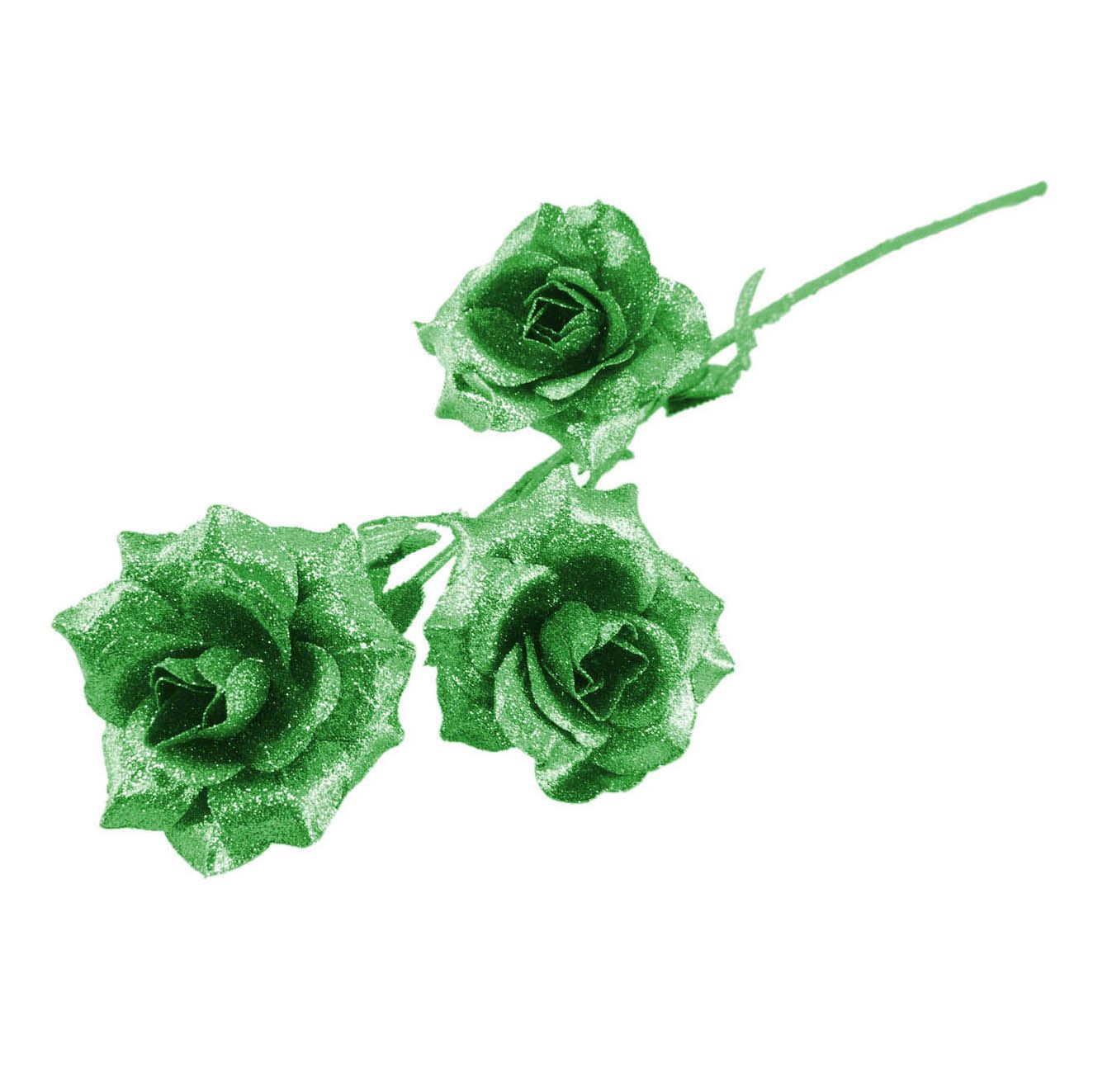 Heavy Glittered 3 Head Rose Spray