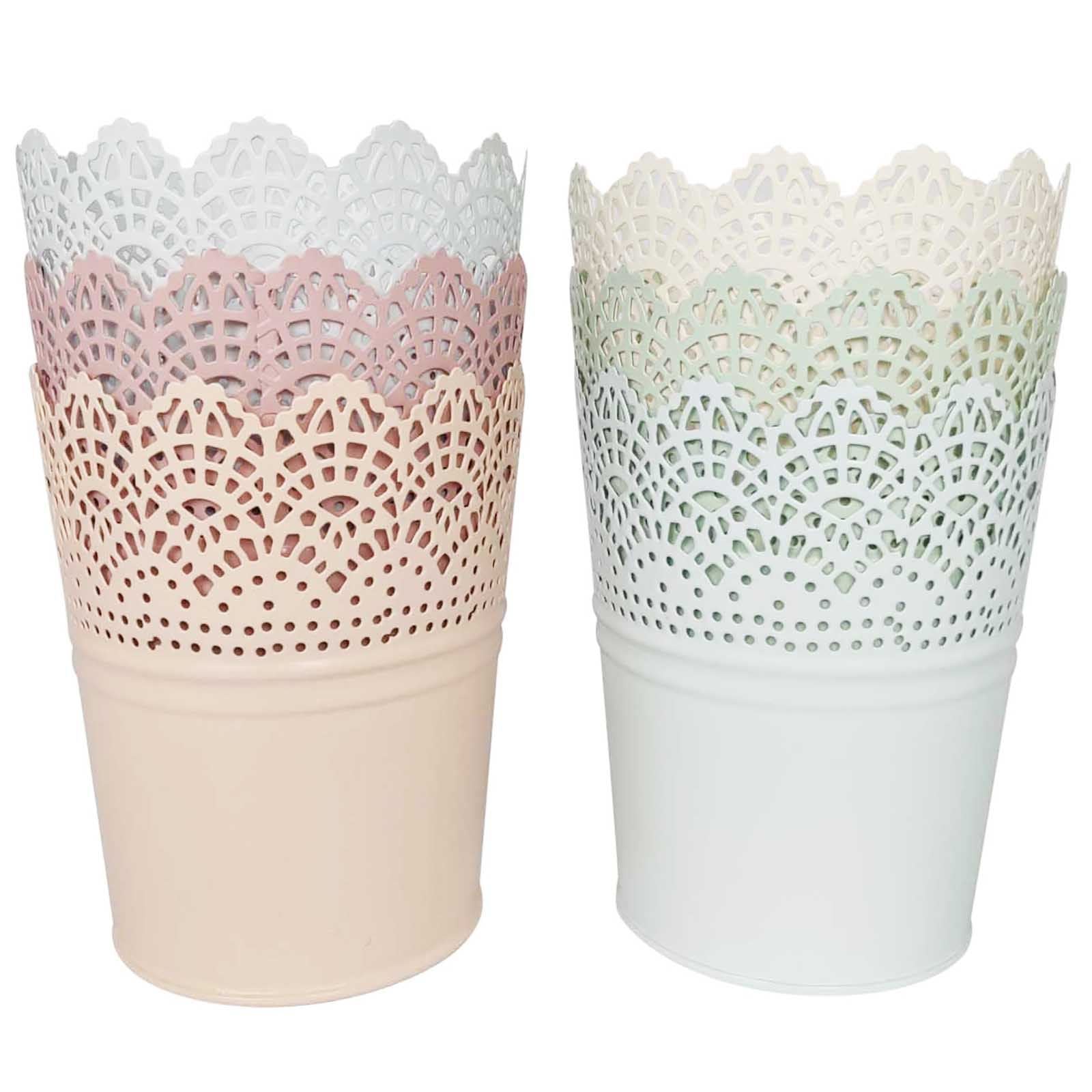 Set of 6 Pastel Lace Metal Buckets