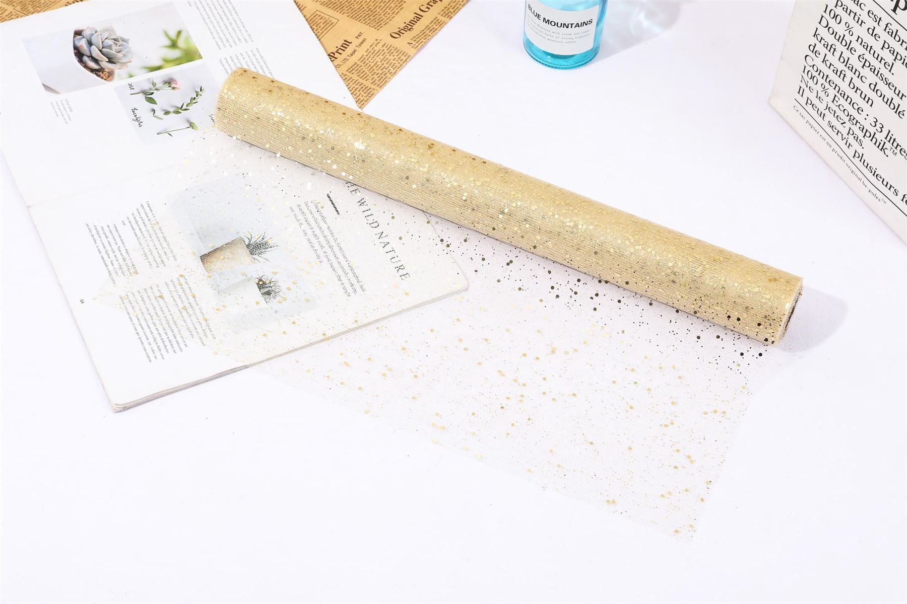 Glitter Sequin Studded Organza Mesh Fabric