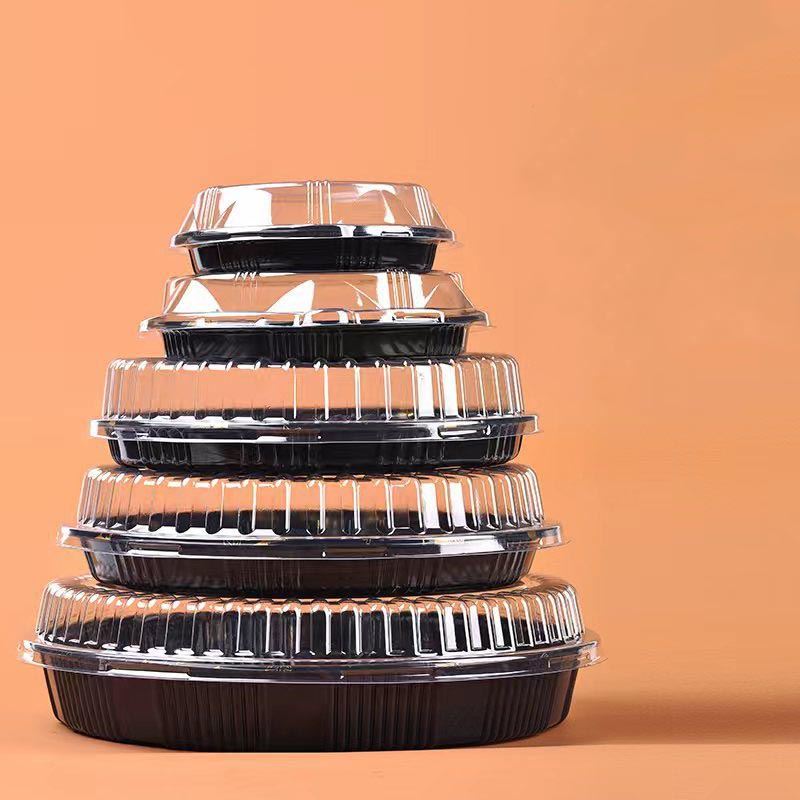 Large Disposable Clear Top Round Sushi Serving Platters - Transparent Plastic Cake Box