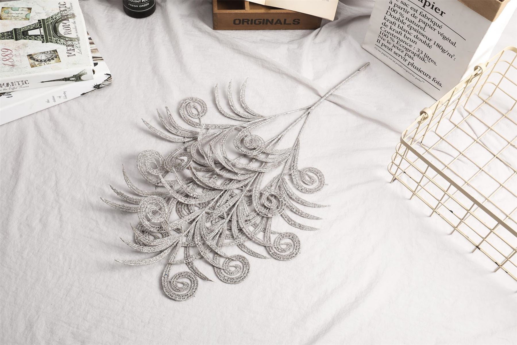 Extra Long Glittered Swirl Palm Leaves