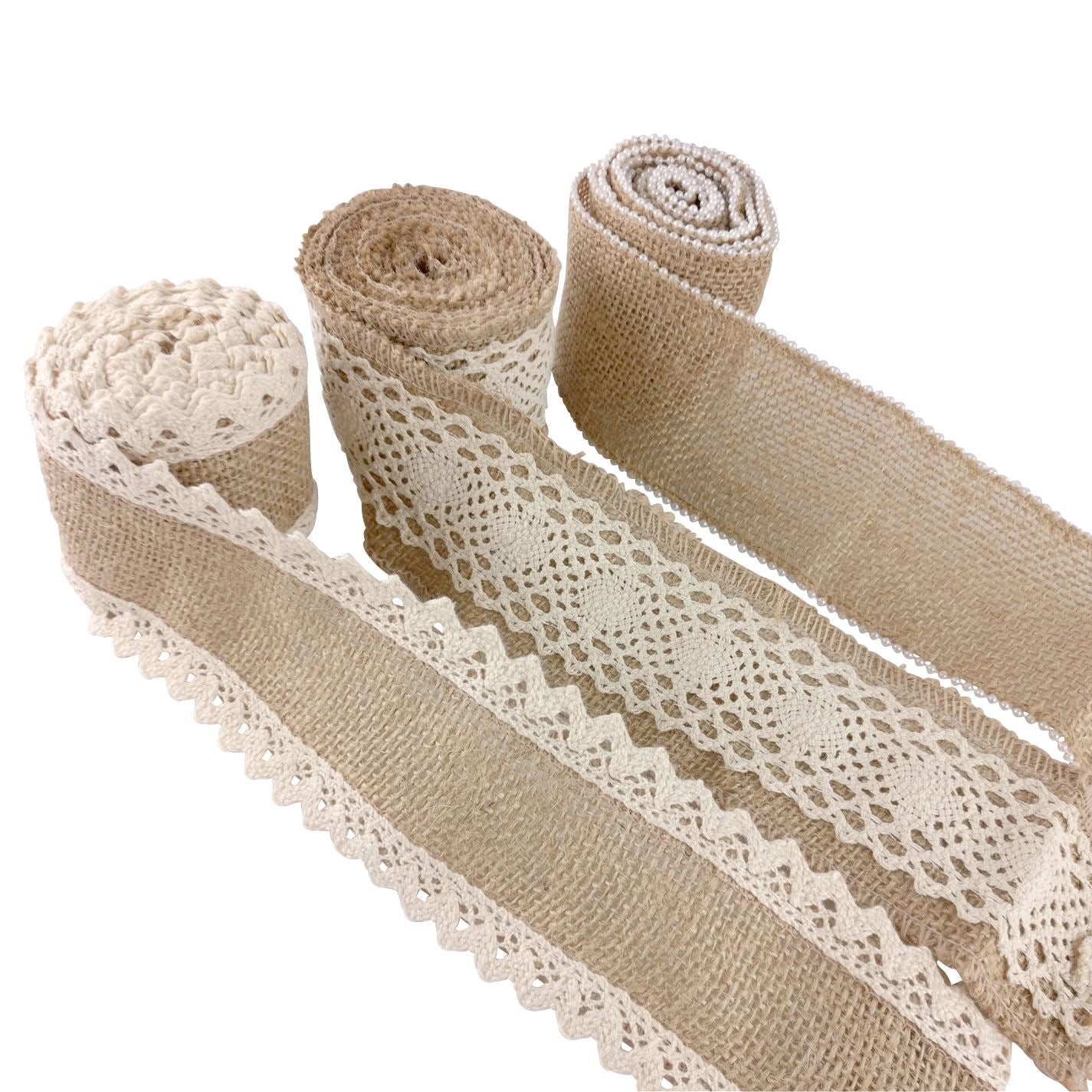 Lace and Pearl Rustic Hessian Ribbon