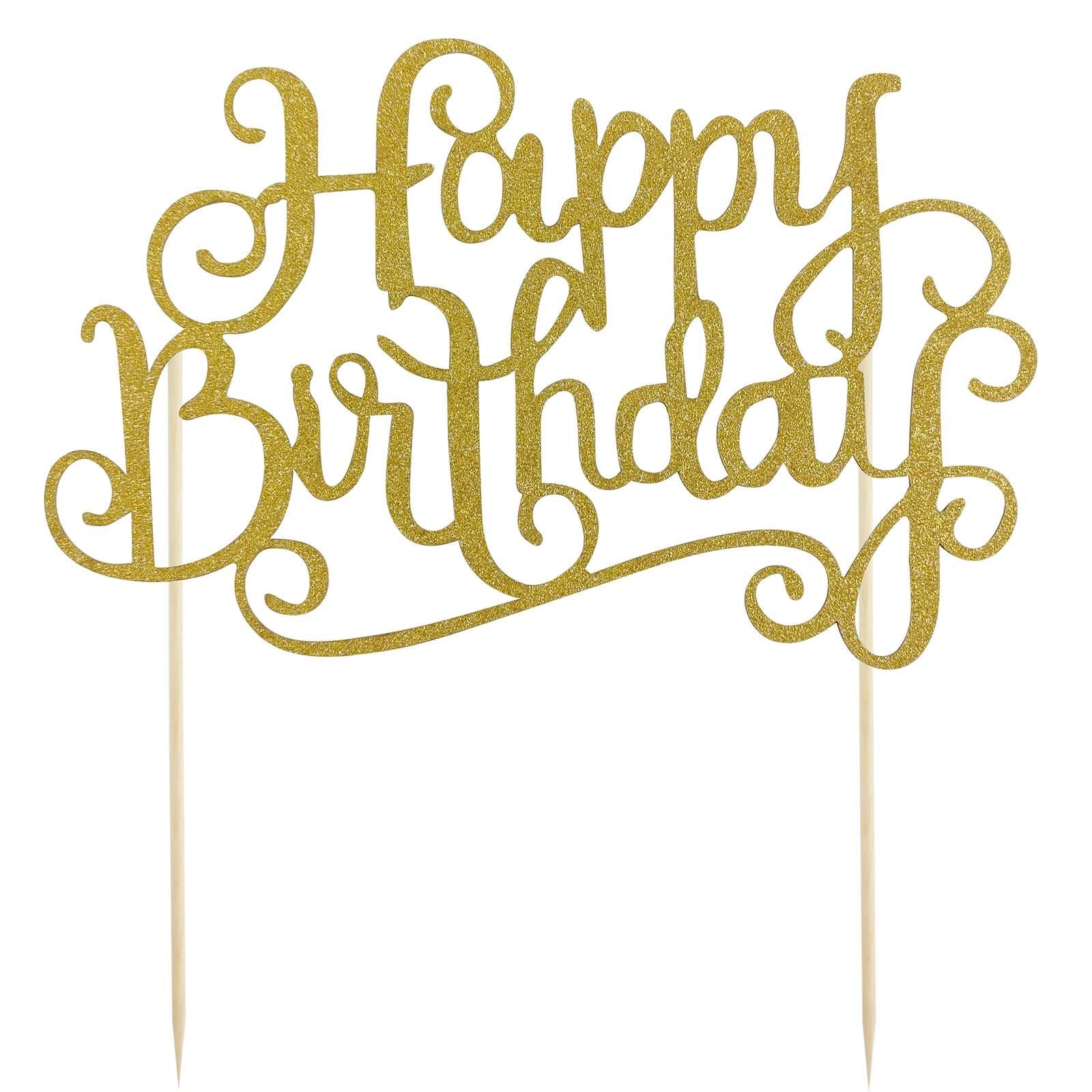 Glittered Happy Birthday Calligraphy Cake Topper