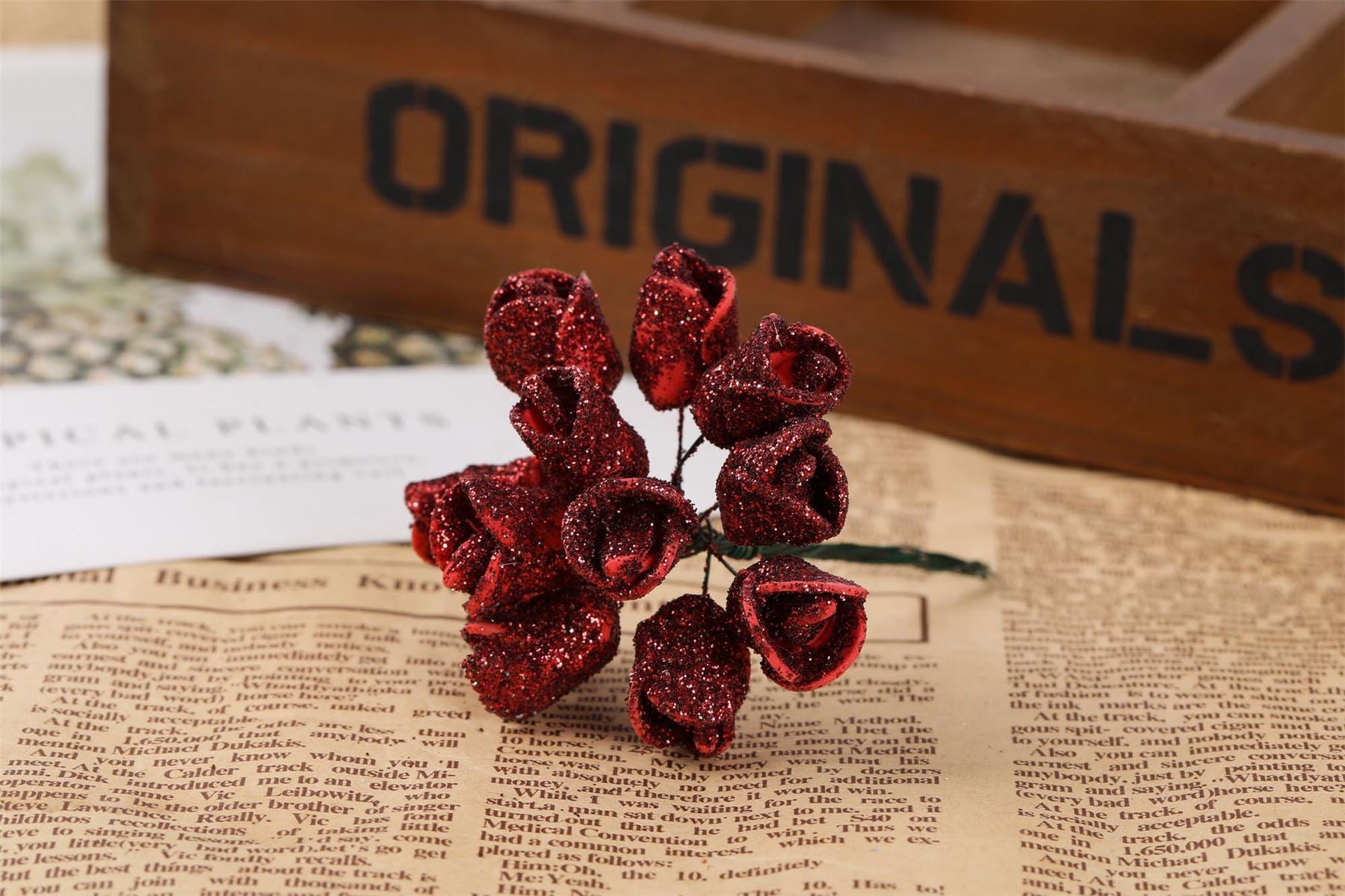 Bundle of 10 Mini Glitter Roses