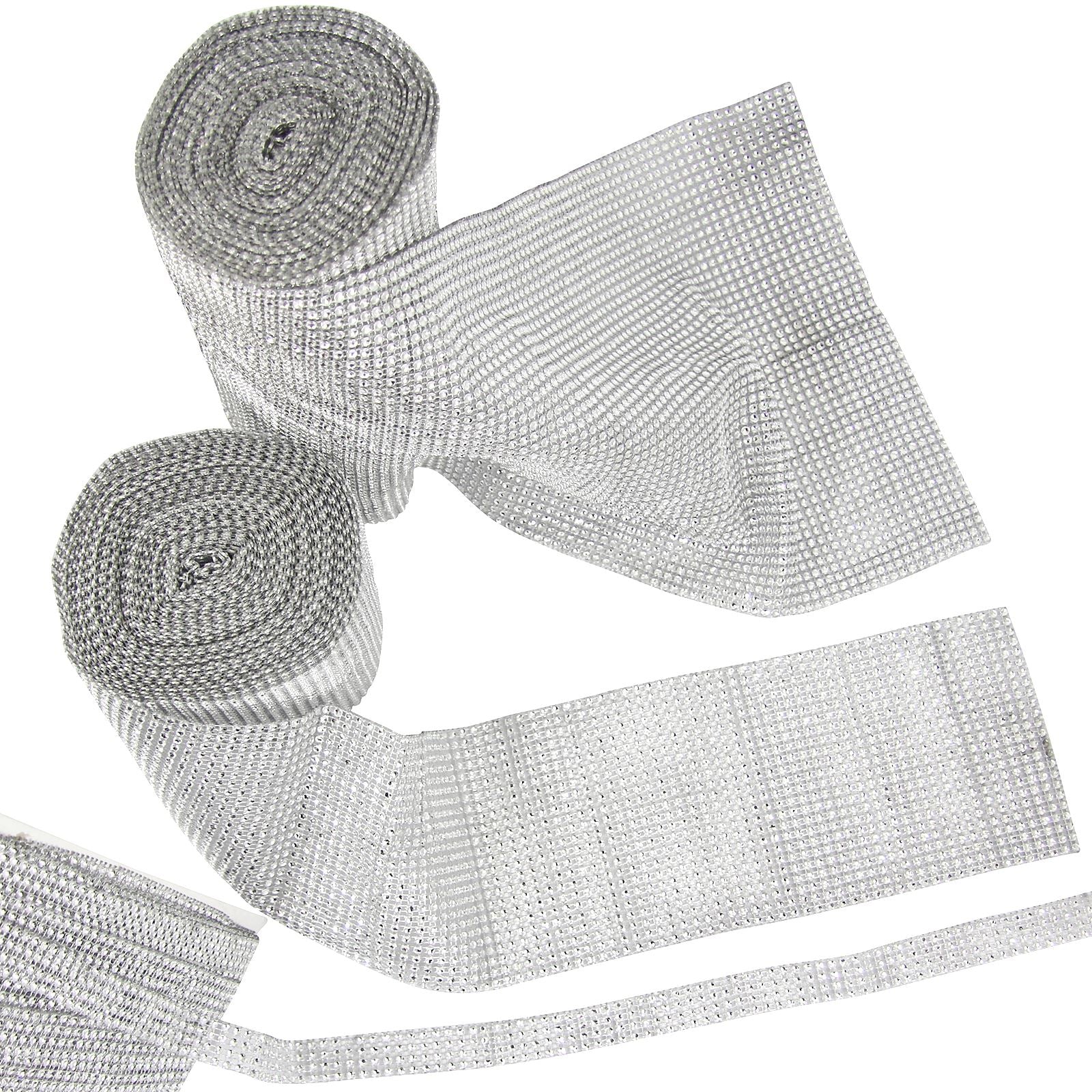 XL 24cm Diamante Effect Mesh Rolls Silver