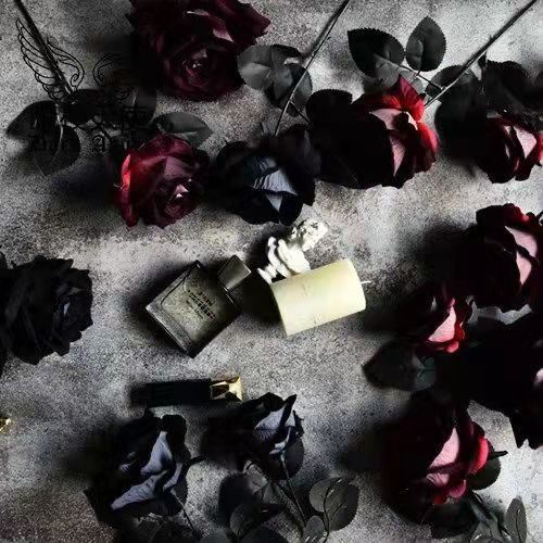 Luxury Gothic Large Rose Buds - Black Stem Dark Artificial Silk Flowers