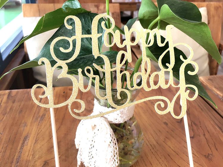 Glittered Happy Birthday Calligraphy Cake Topper