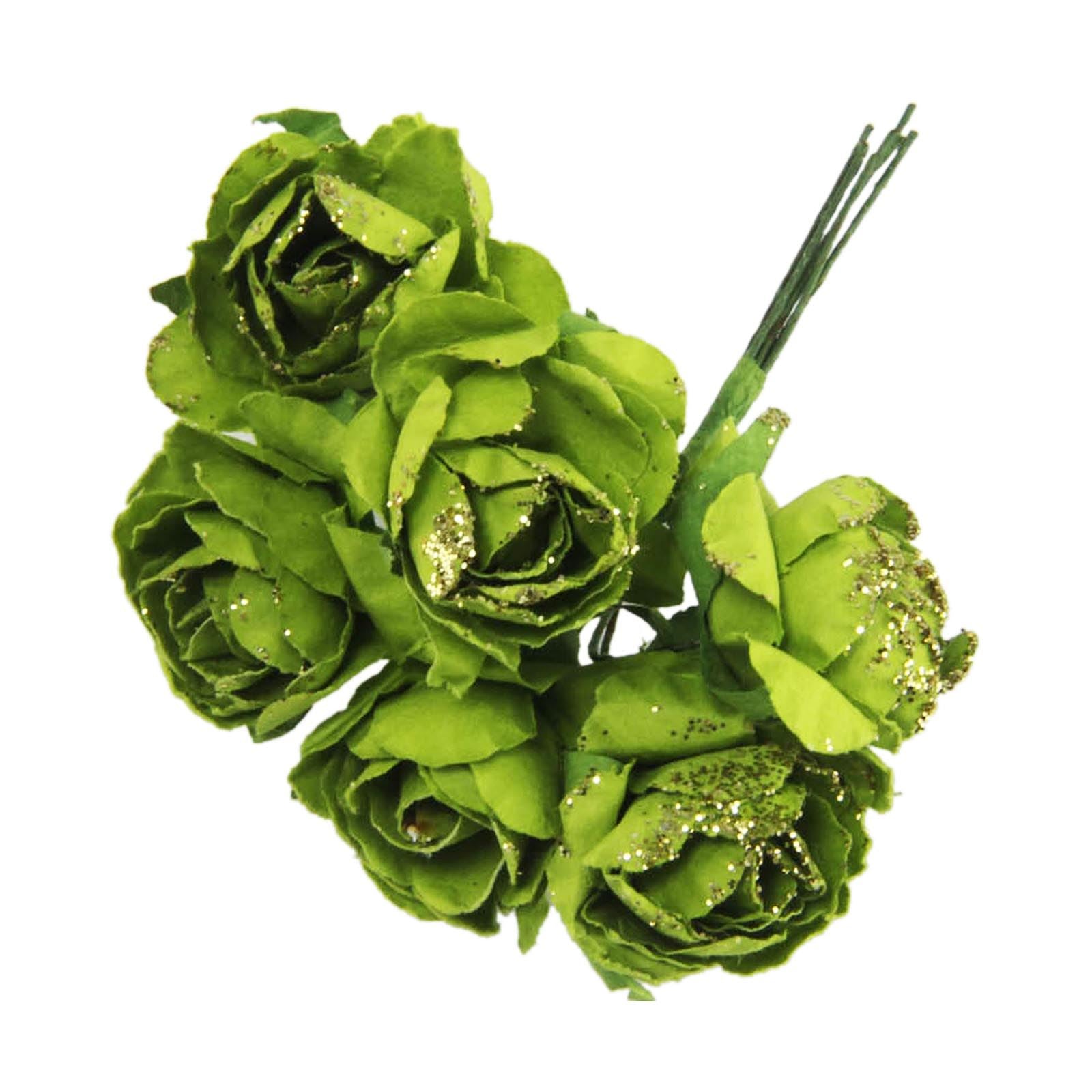 2x Bunches of Mini Paper Gold Glittered Roses