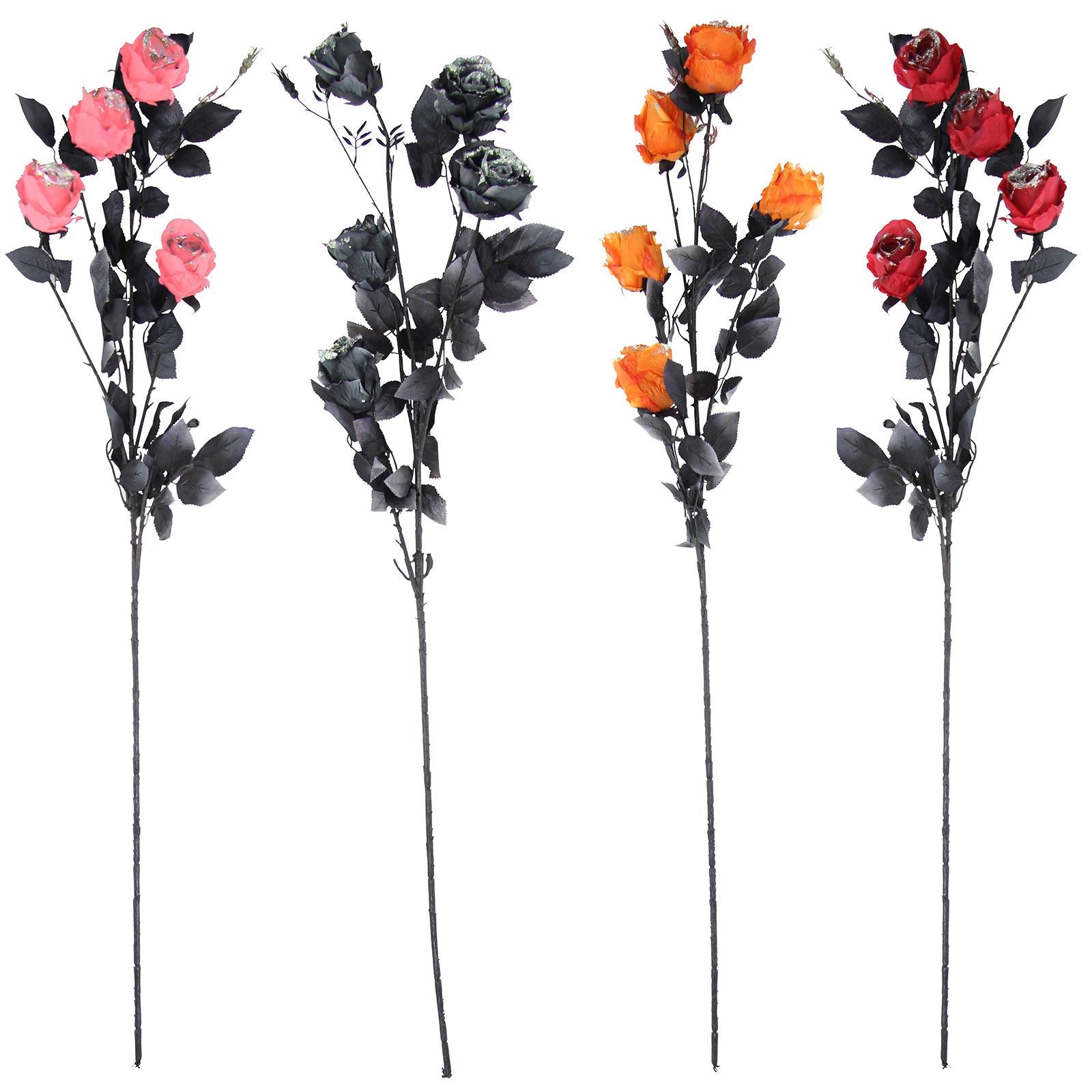 5 Head Gothic Glitter Rose Spray