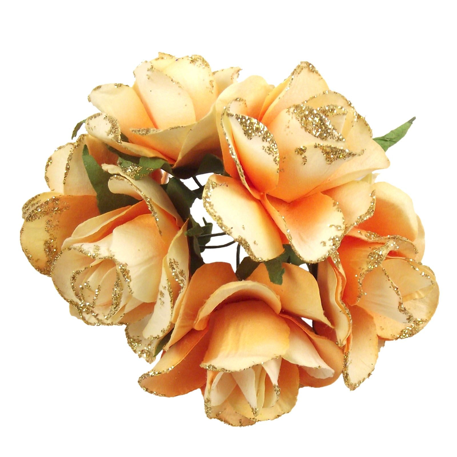 2x Bunches of 6 Paper Glitter Edge Roses