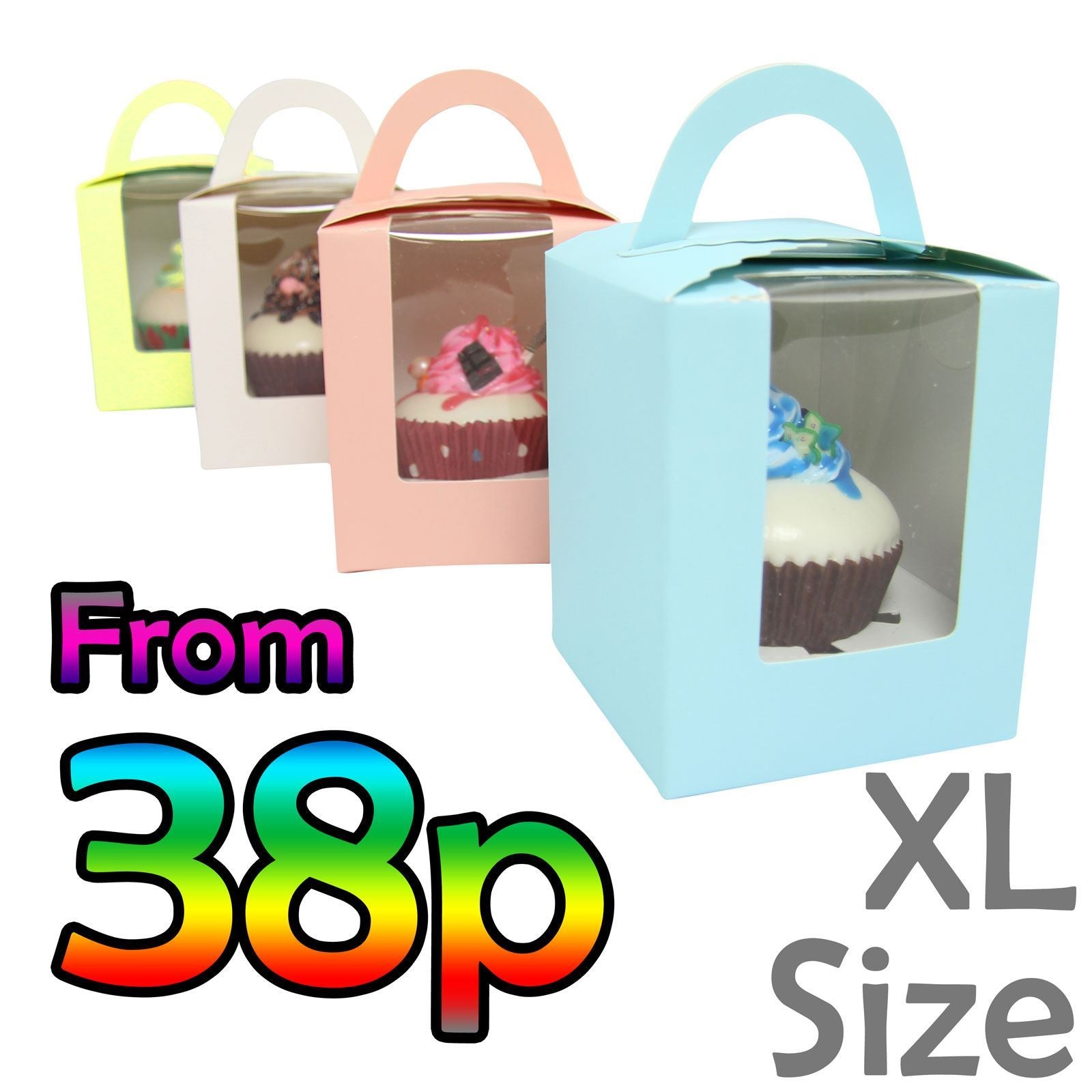 Large Coloured Single Cupcake Boxes with Window and Handle