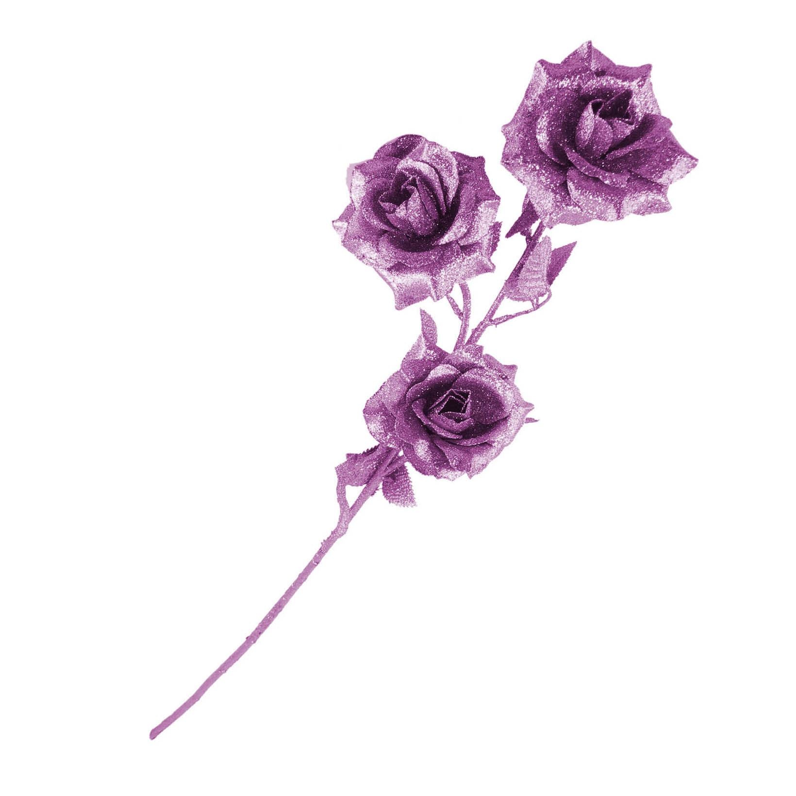 Heavy Glittered 3 Head Rose Spray