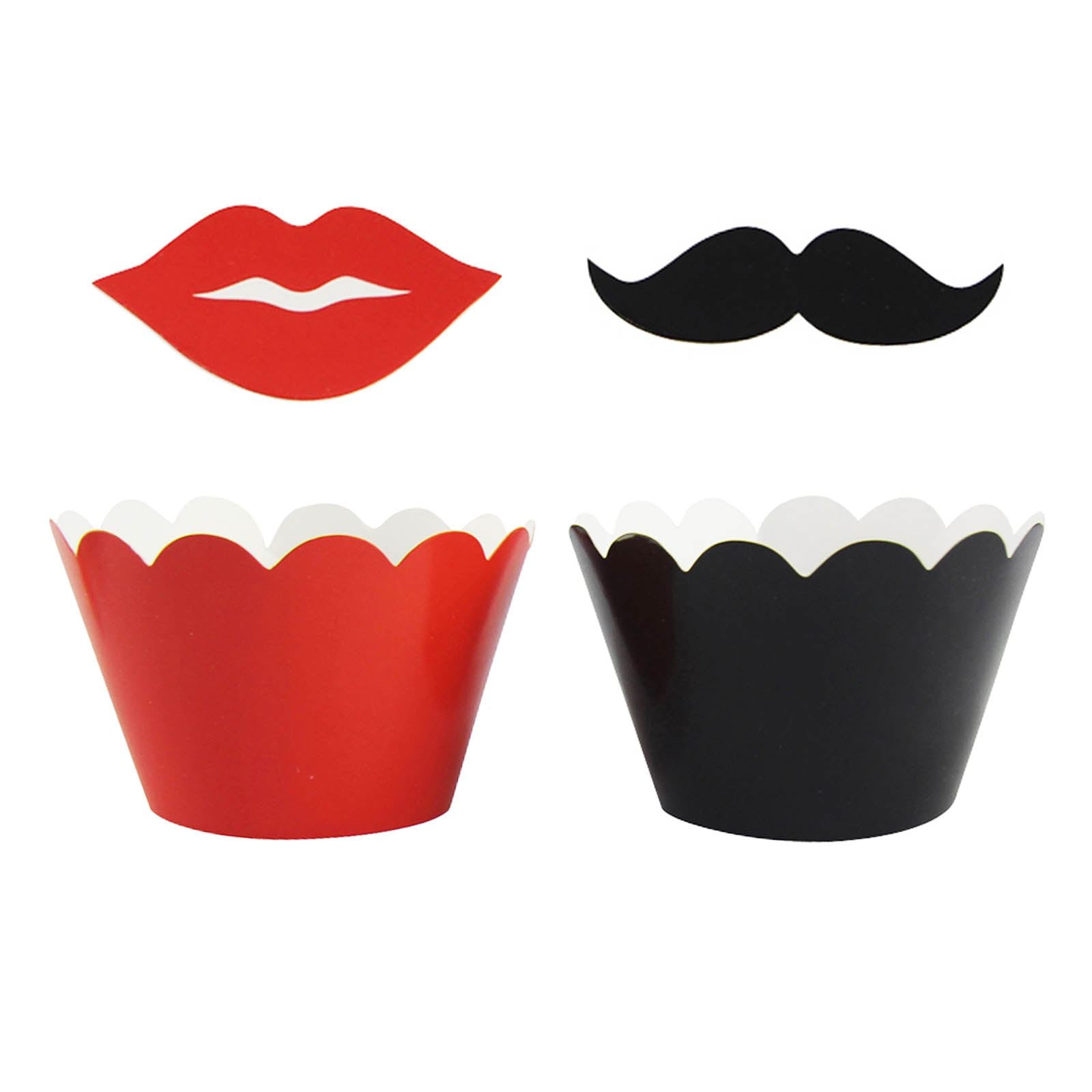 48 Piece Moustache and Lips Cupcake Wrap with Topper Set