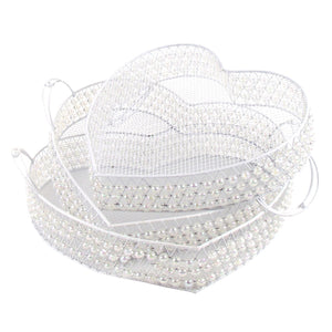 Set of 3 Large Metal Tray Baskets with Pearls