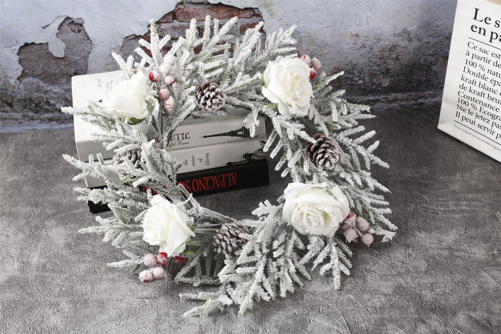 Premium Frosted Xmas Flower Wreath and Garland