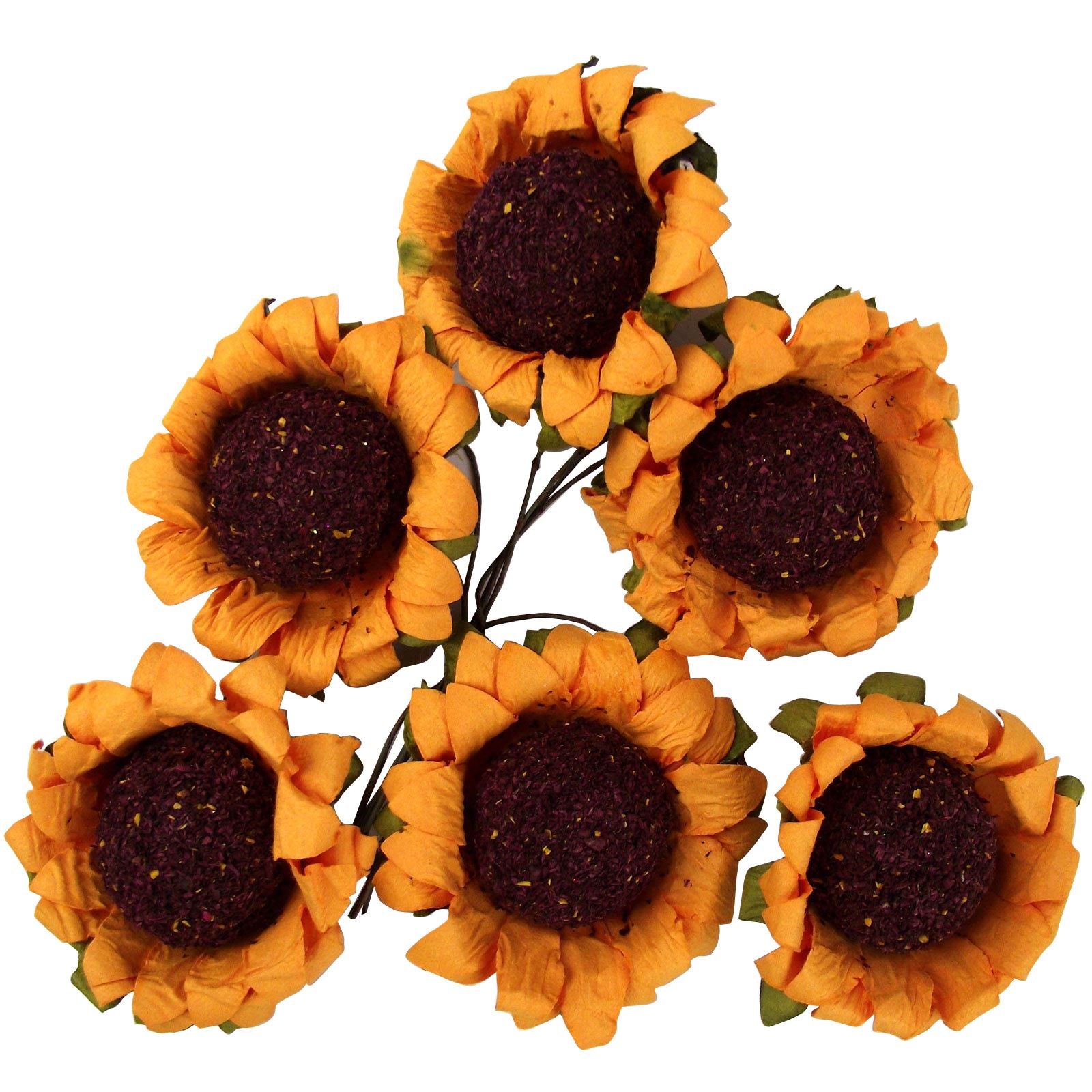 6x Flat Back Paper Sunflower Heads