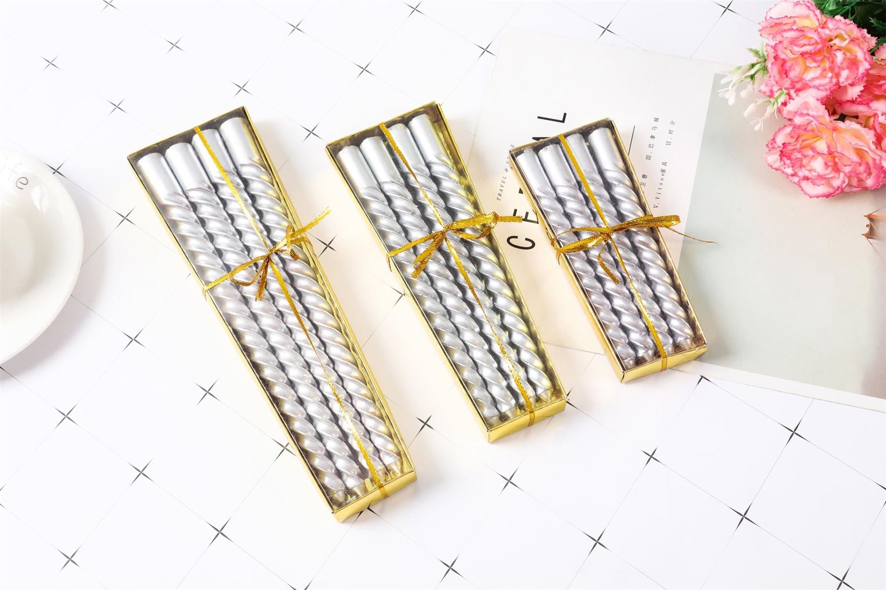 Metallic Slim Twisted Taper Candles