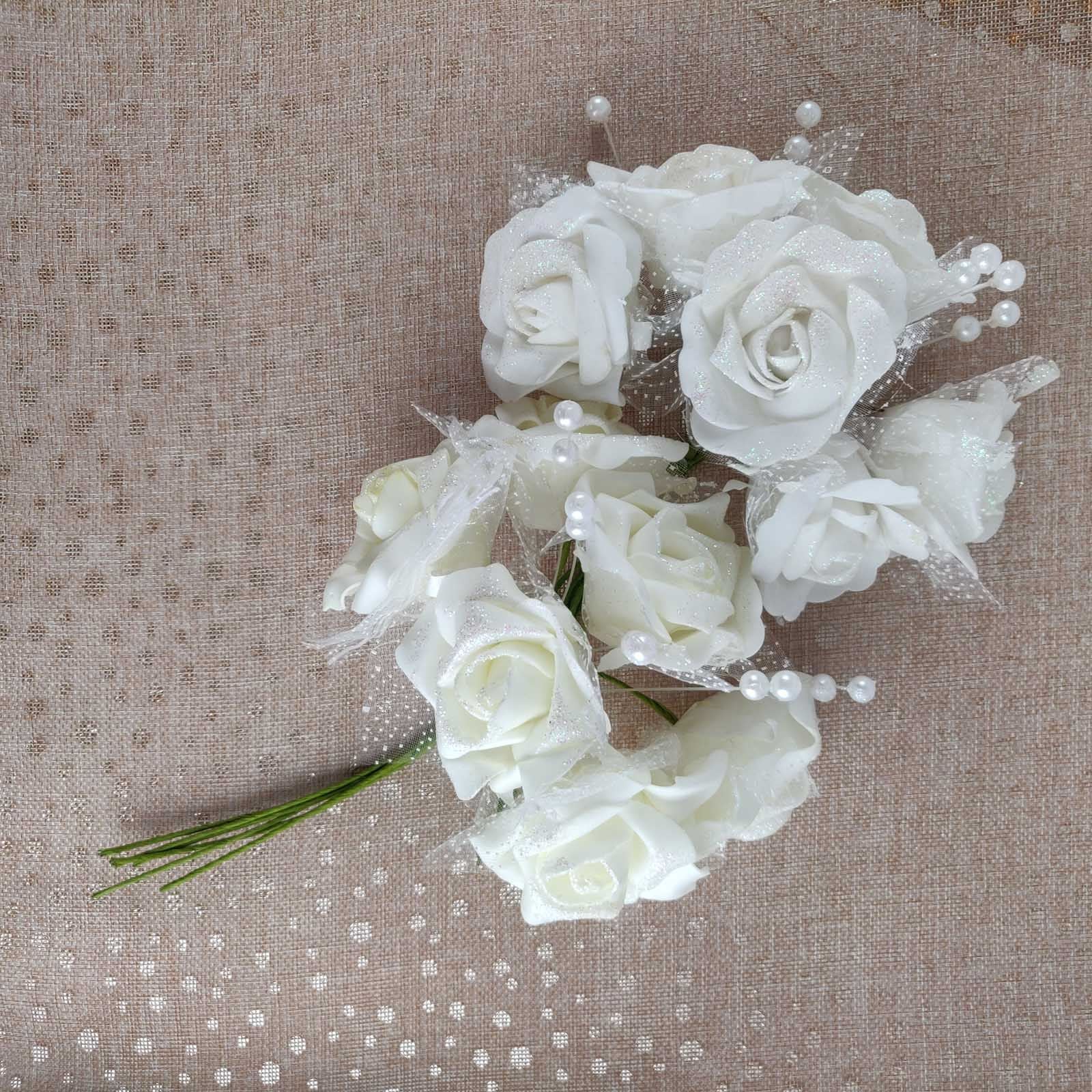 Glitter, Voile and Pearl Foam Rose Bunches