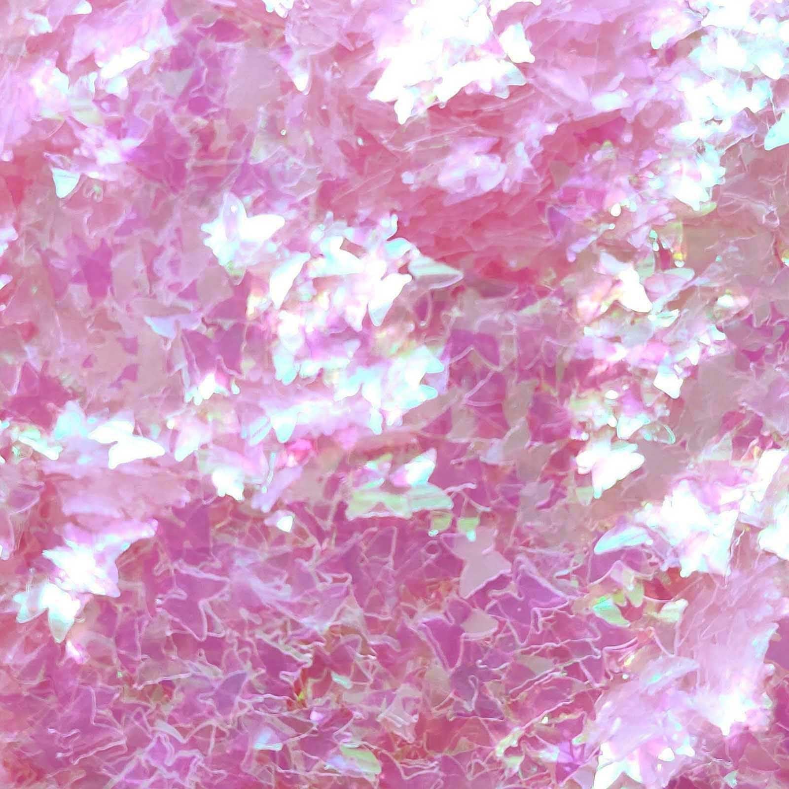 Glitter Elements - Iridescent Baby Pink - 3mm Butterfly