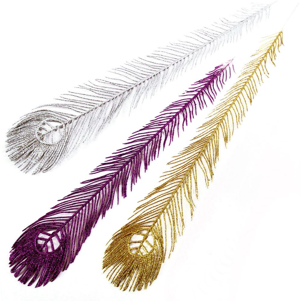 Long Glittered Artificial Peacock Feather