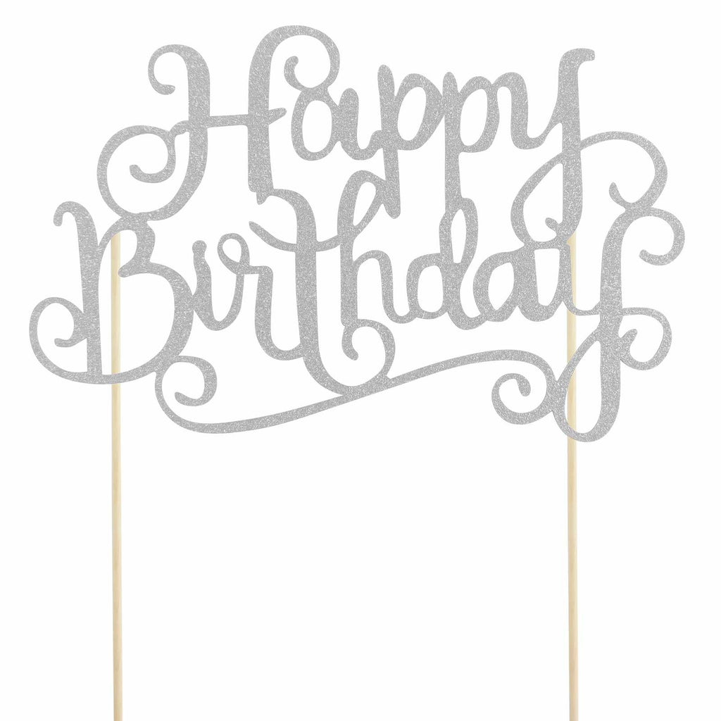 Glittered Happy Birthday Calligraphy Cake Topper
