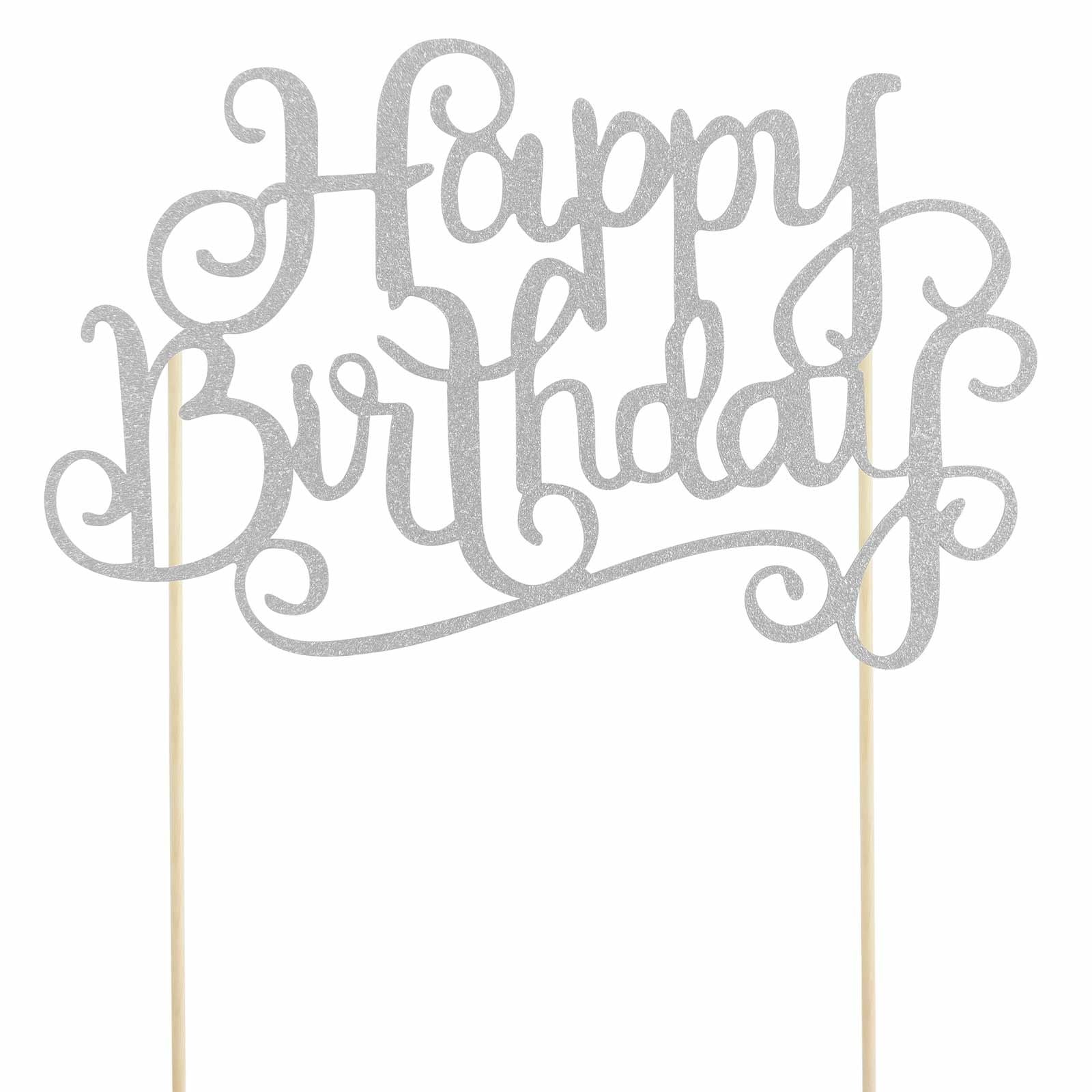 Glittered Happy Birthday Calligraphy Cake Topper