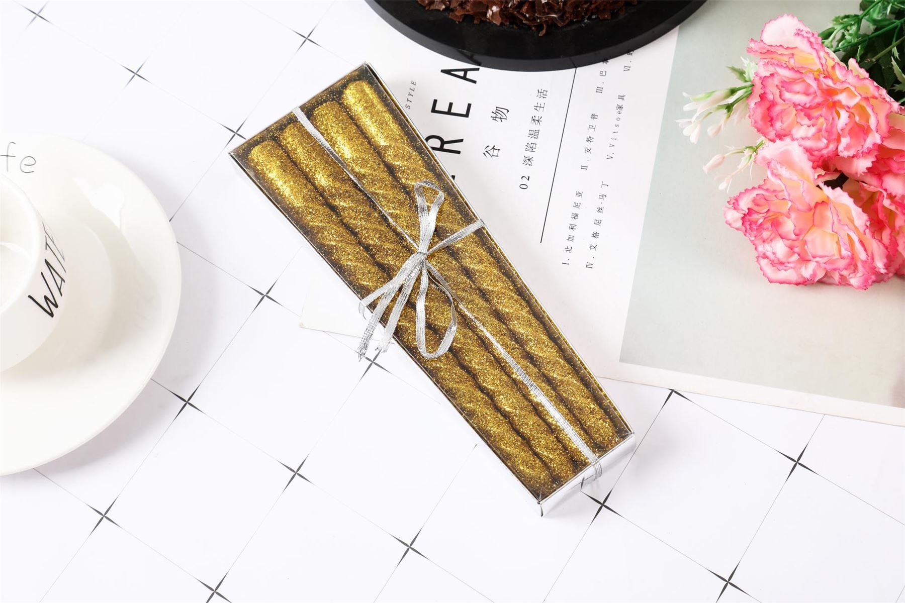 Full Glittered Metallic Taper Candles
