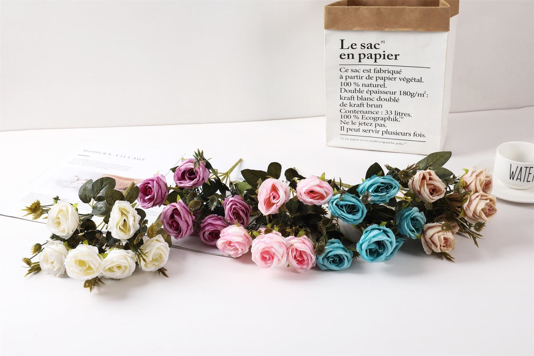 Bunch of 6 Small Vintage Artificial Peonies