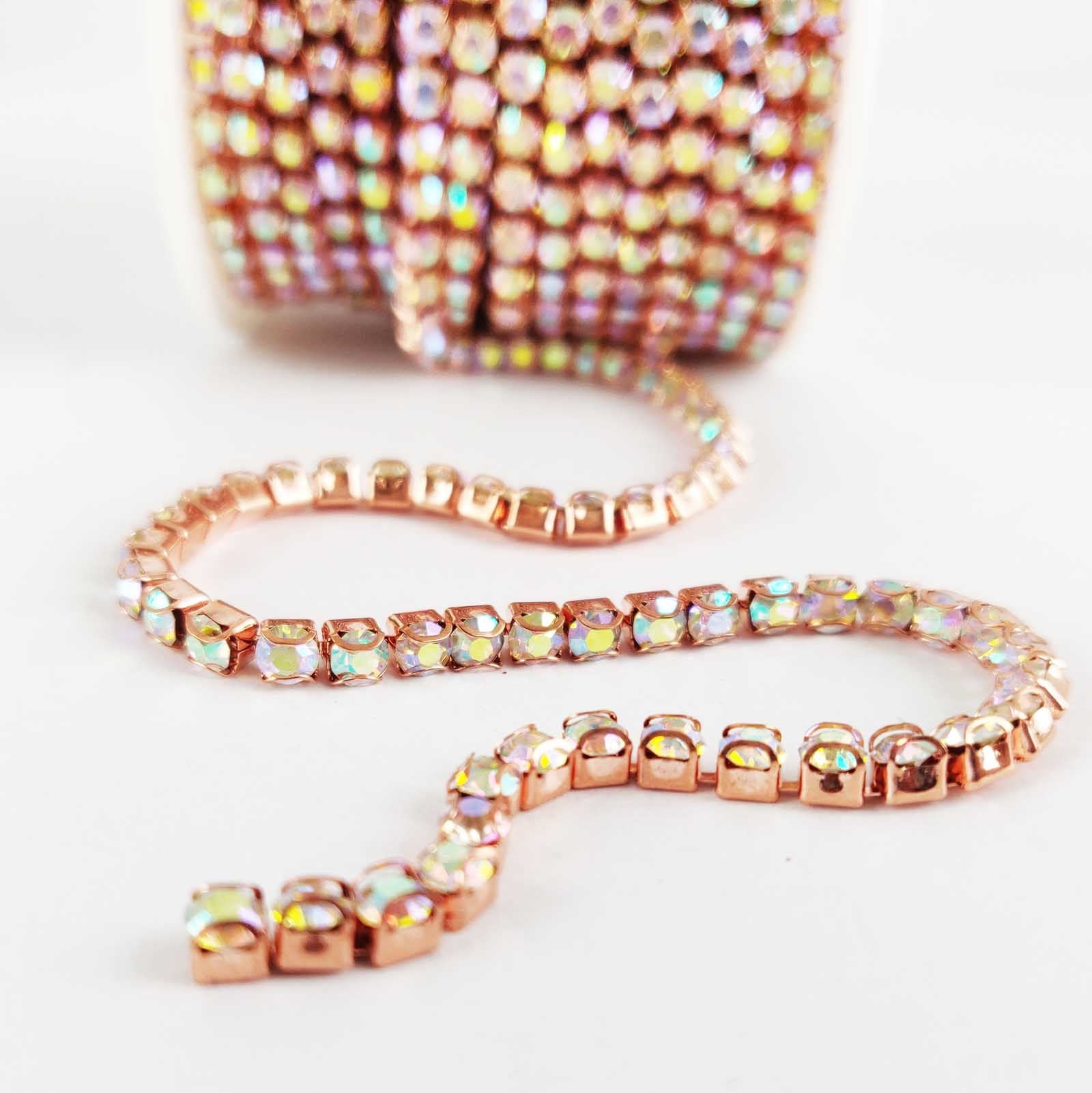 SS16 Rose Gold And Iridescent Rhinestone Chains