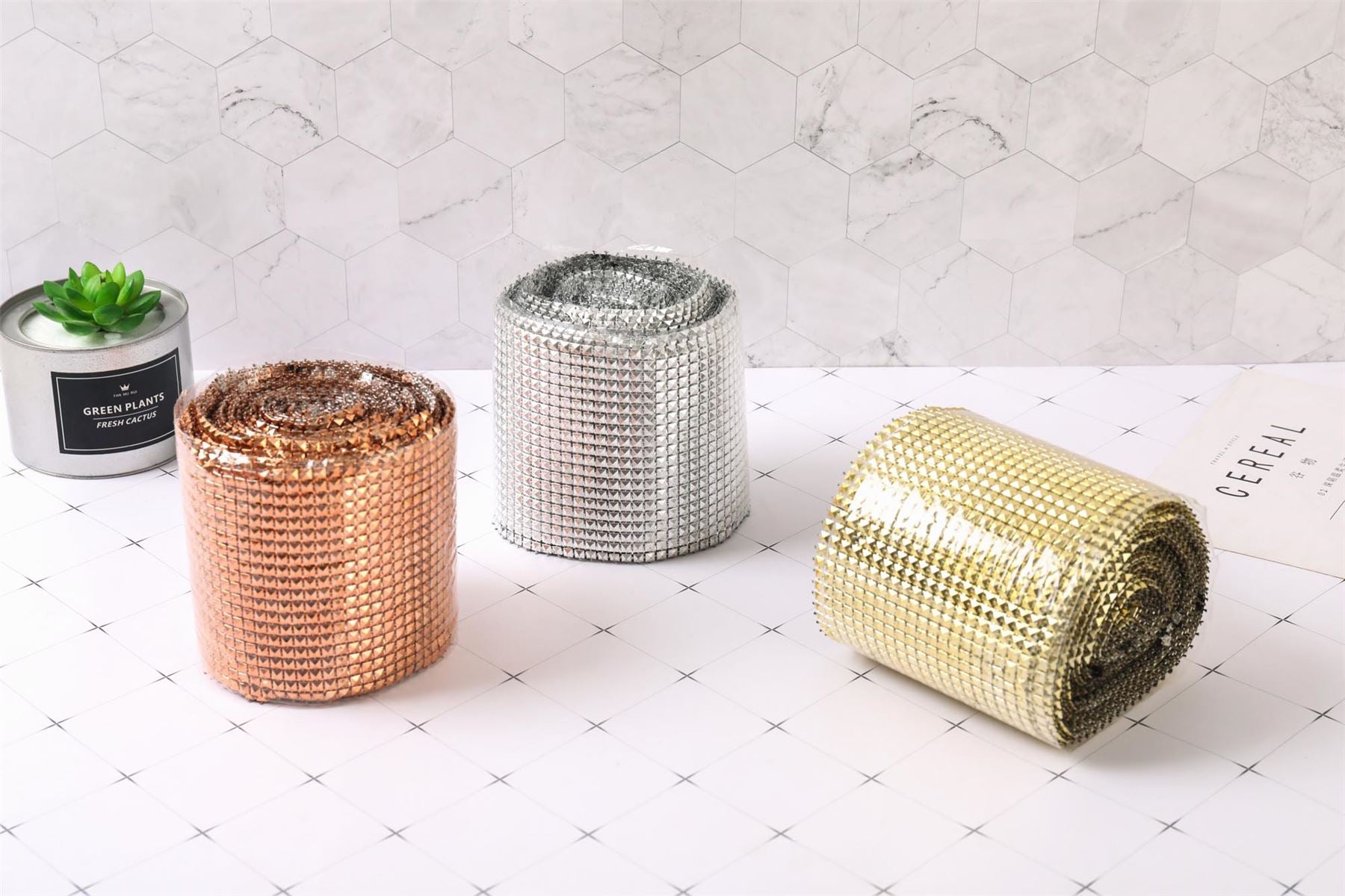24 Row Metallic Stud Diamante Mesh