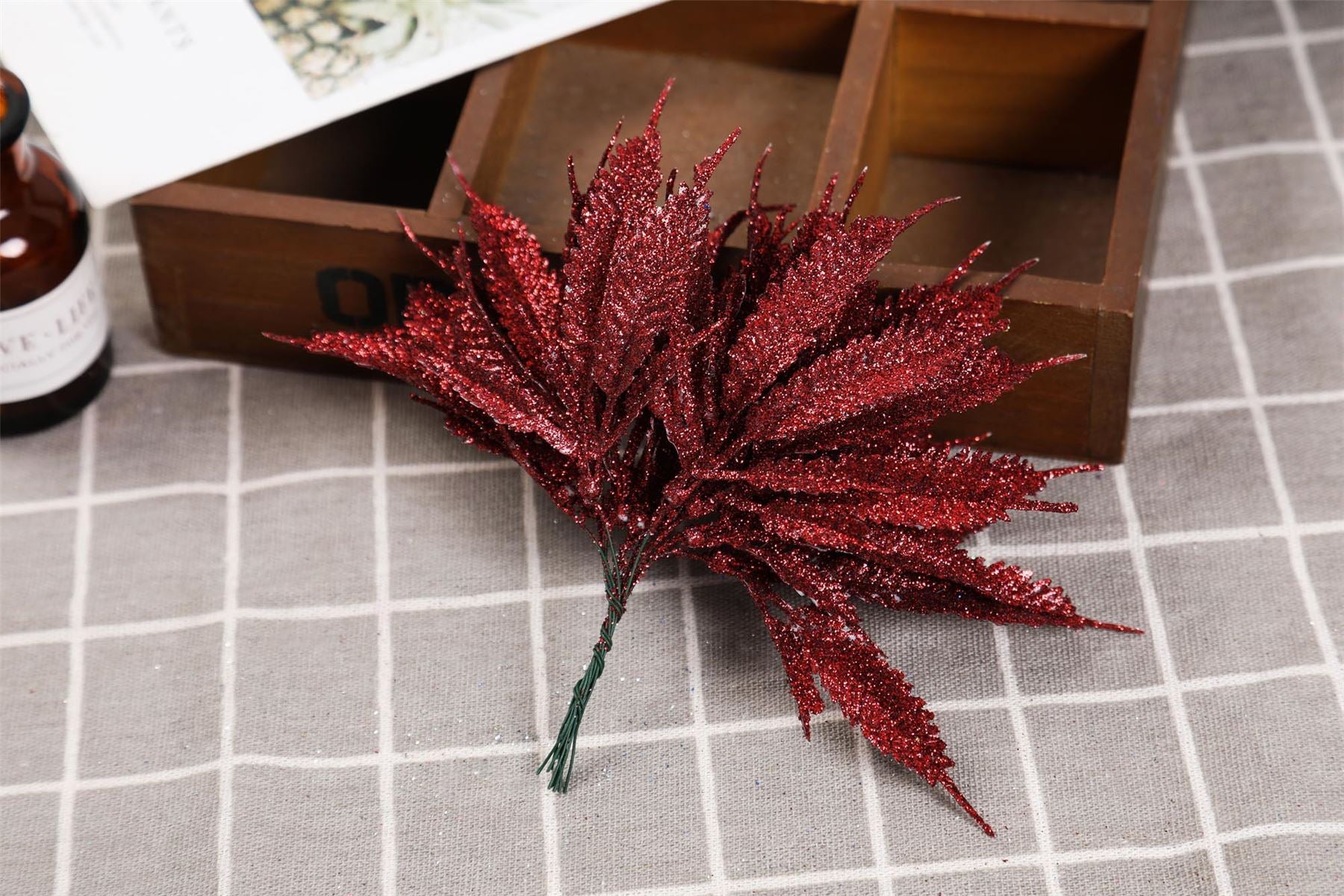 Bundle of 6 Mini Glitter Palm Leaves